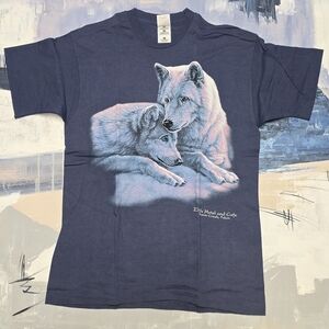 Vintage Single Stitch wolf motel café Yukon Blue tshirt Beaver Creek sz Large